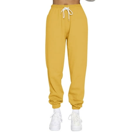 Up to 60% Off! Ganfancp Women Sweatpants Women Sweatpants High Waist Sweatpants Solid Color Plus Size Sweatpants Fashion Straight Leg Corset Trousers Leisure Pants Yellow L