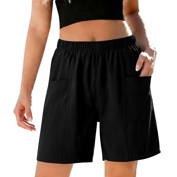 Neewe Women's Bermuda Shorts Summer Wide Leg Plain Elastic Waisted Comfy Casual Sweat Long Shorts