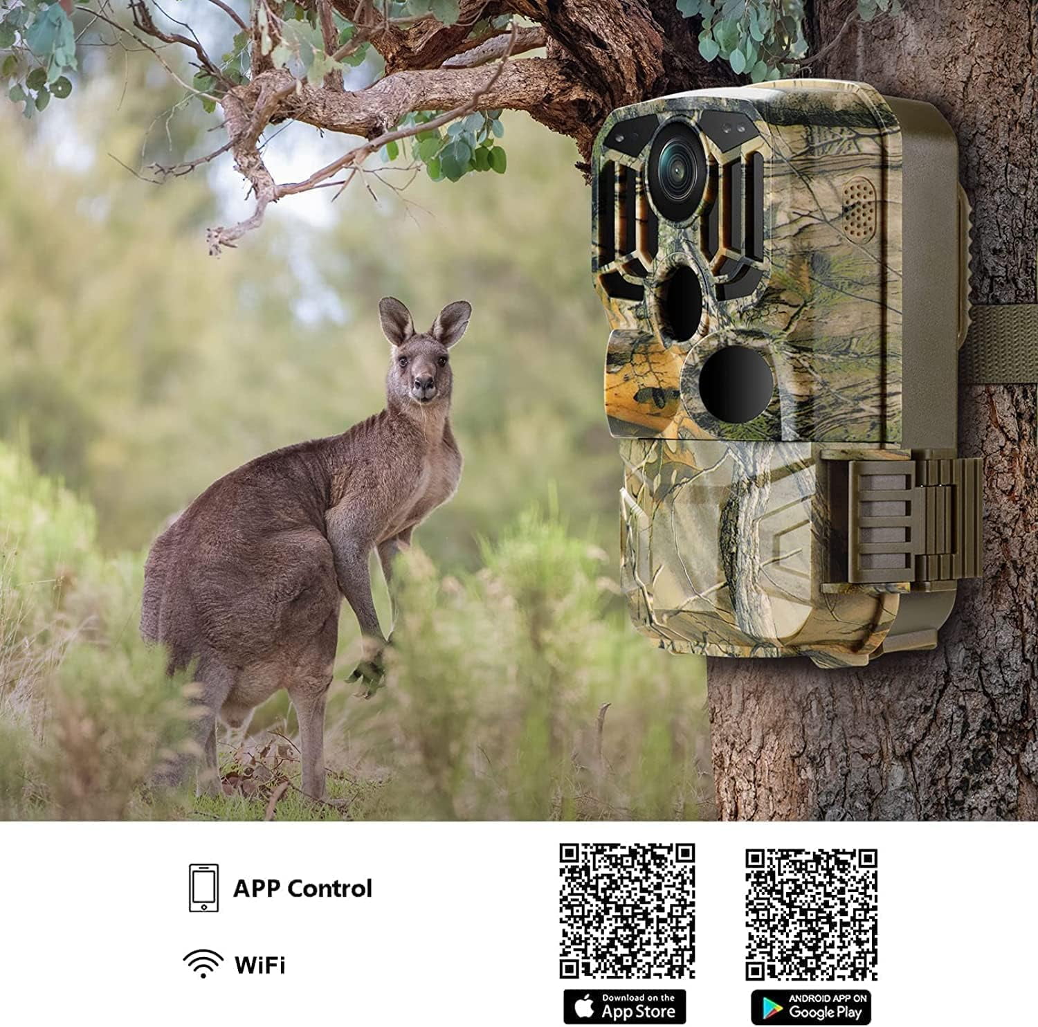 CAMPARK WiFi Trail Camera 20MP 1296P Hunting Game Camera Bluetooth with 850nm Night Vision 120° Wide-Angle Motion Activated IP66 Waterproof Trail Cam for Wildlife Monitoring