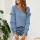 thumbnail image 5 of Blusa informal de manga larga con cuello en V y manga farol con volantes y manga larga para mujer Pompotops  FGAJ5912, 5 of 5