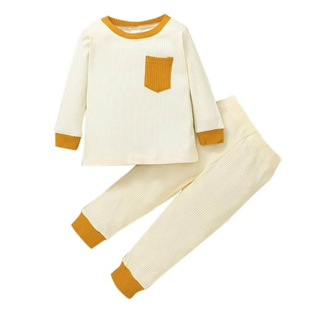 

XINSHIDE Toddler Infant Baby Boys Girls Set Soft Long Sleeve Solid Tops+Pants Sets Baby Clothes