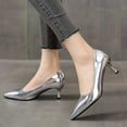 thumbnail image 2 of Fesfesfes Chunky Heels Womens Pointed Toe Soild Patent Synthetic High Heels Lady Wedding Dress Pumps Shoes 7.5(40), 2 of 5