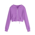 thumbnail image 2 of Brglopf Women's Zip Up Hoodies Sweatshirts Solid Color Long Sleeve Crop Tops Fall Casual Drawstring Jackets Oversized Outwear with Pockets Purple M, 2 of 6