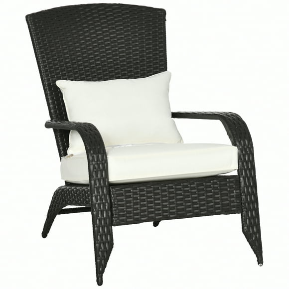 Outsunny Rattan Adirondack Chair Wicker Fire Pit Chair with Cushion Cream