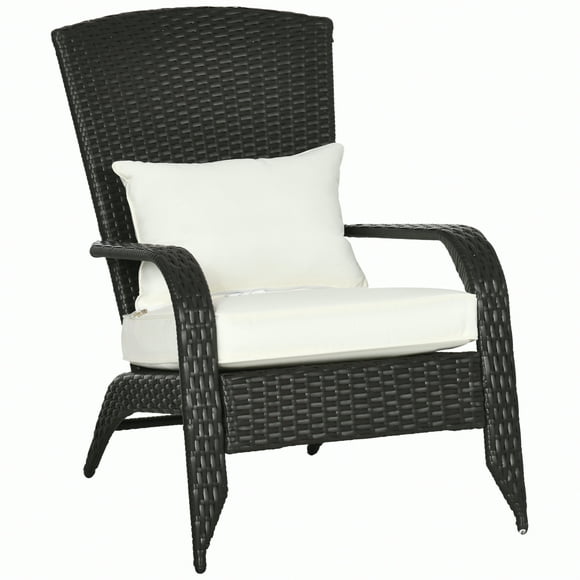 Outsunny Rotin Chaise Adirondack Chaise de Foyer en Osier avec Coussin Crème