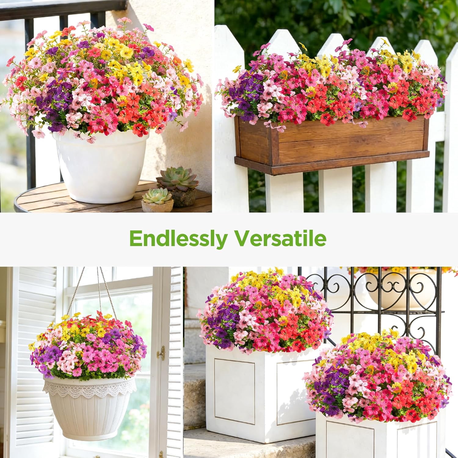 InnoGear Artificial Flowers for Outdoors, 12 Bundles UV Resistant Fake Silk Flowers for Outside Faux Spring Summer Decor Flower for Outdoor Indoor Garden Home Decoration Porch Patio (Mixed 4 Colors)