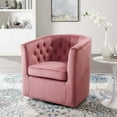 thumbnail image 2 of Tufted Armchair Accent Chair, Velvet, Pink, Modern Contemporary Urban Design, Living Lounge Room Hotel Lobby Hospitality, 2 of 8