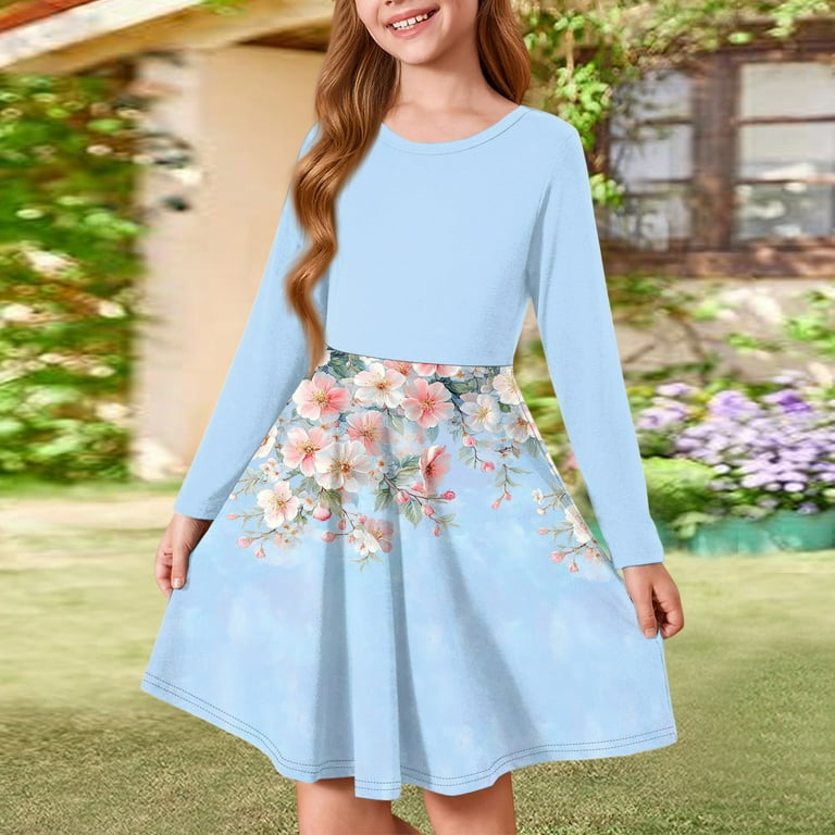 Inglocry Girls Long Sleeve T-Shirt Dresses Kids Fall A-Line Twirly Skater Dresses Swing Fashion Dress For Girls 5-14 Years Orange 5-6Y Inglocry Girls Long Sleeve T-Shirt Dresses Kids Fall A-Line Twirly Skater Dresses Swing Fashion Dress For Girls 5-14 Years Orange 5-6Y