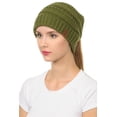 thumbnail image 2 of C.C MB-20A Soft Stretch Cable Knit Warm Hat High Bun Beanietail Ponytail Beanie Olive, 2 of 4