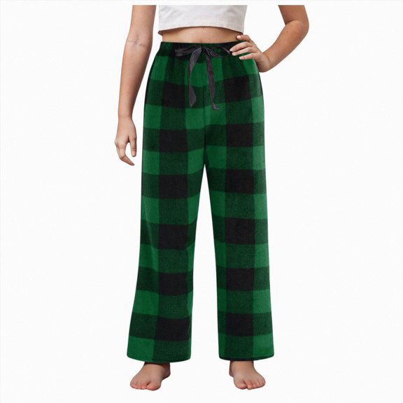8-9T Kids Fleece Pajamas Pants for Boys Girls Plaid Pants Big Boys Fleece Joggers With Pockets Elastic Waist Plaid Pants For Christmas Size 7-18 Up to XXXL,Green