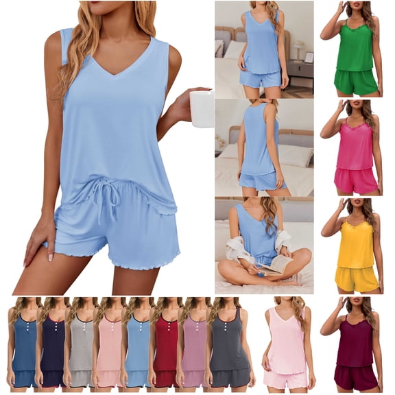 QATAINLAV Women Floral Pajama Set Ruffle Trim Cami Tops Matching Casual Shorts Pjs 2 Piece Sets Lounge Sleepwear, Green, XXL