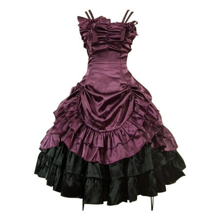 Tumotour Gothic Dress For Women Sleeveless Square Neck Corset Costume Off Shoulder Pleated Tiered Dress Halloween Dresse Bow Drawstring Splice Color Vintage Gothic Medieval Steampunk Dress Gown