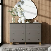 WAMPAT Dresser with 6 Drawers for Bedroom, Modern Wood Wide Double Dressers with Chest of Drawers, Dark Grey