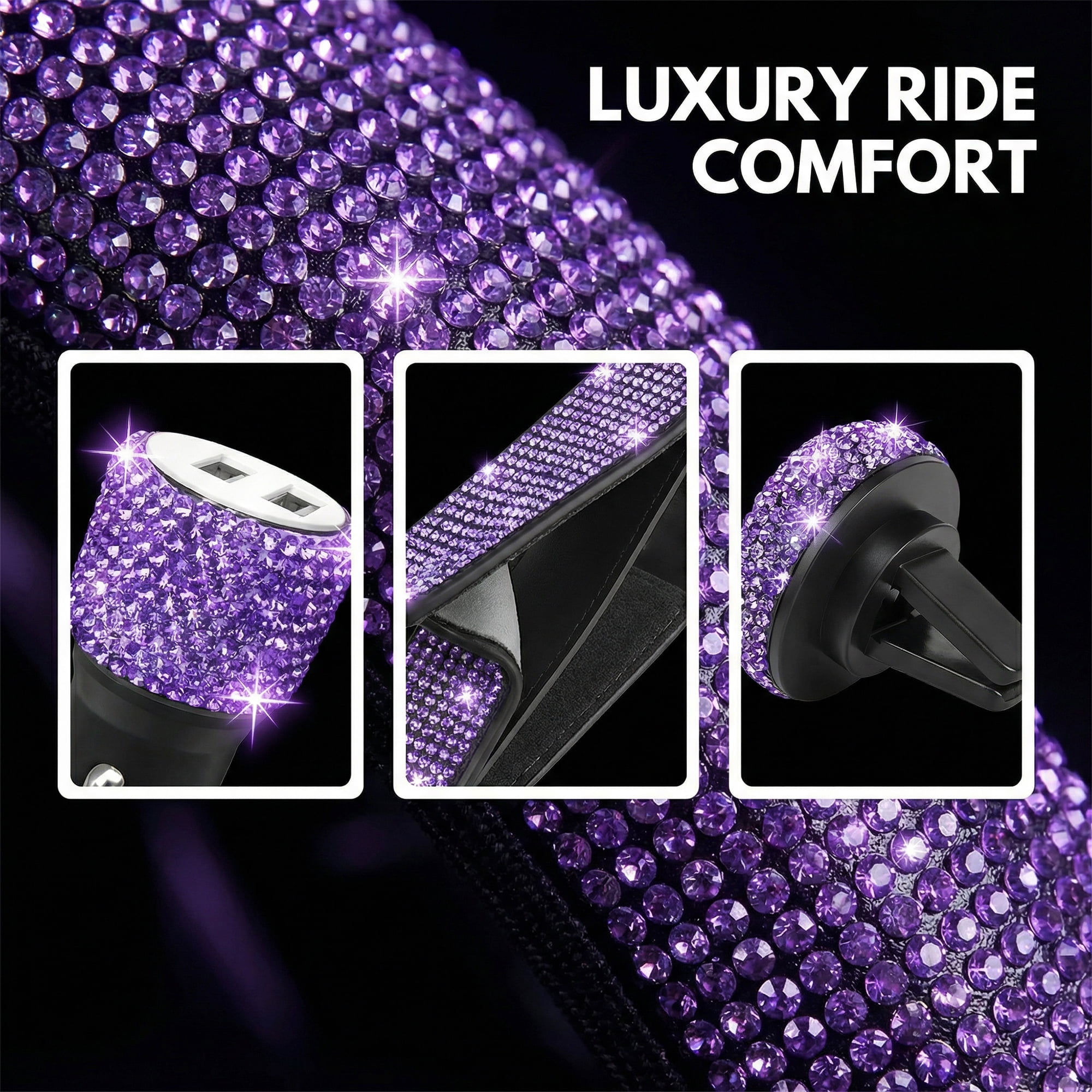 Laptom Max Purple, 1 mm, Universal Fit Cover, Rhinestone Steering Wheel Cover
