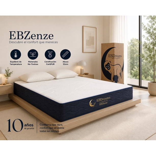 Colchón Matrimonial EBDreams Zenze Firme Blanco 5 tecnologías Memory Foam Fresh Gel Hecho en México