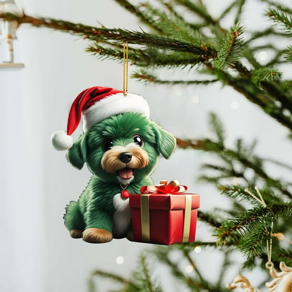 Christmas Dachshund Dog Ornaments 2D Acrylic Hanging Decorations, Cute Sausage Dog Tree Pendant for Holiday Party Home Decor, Funny Animal Car Interior Wall Gift, Winter Xmas Decor