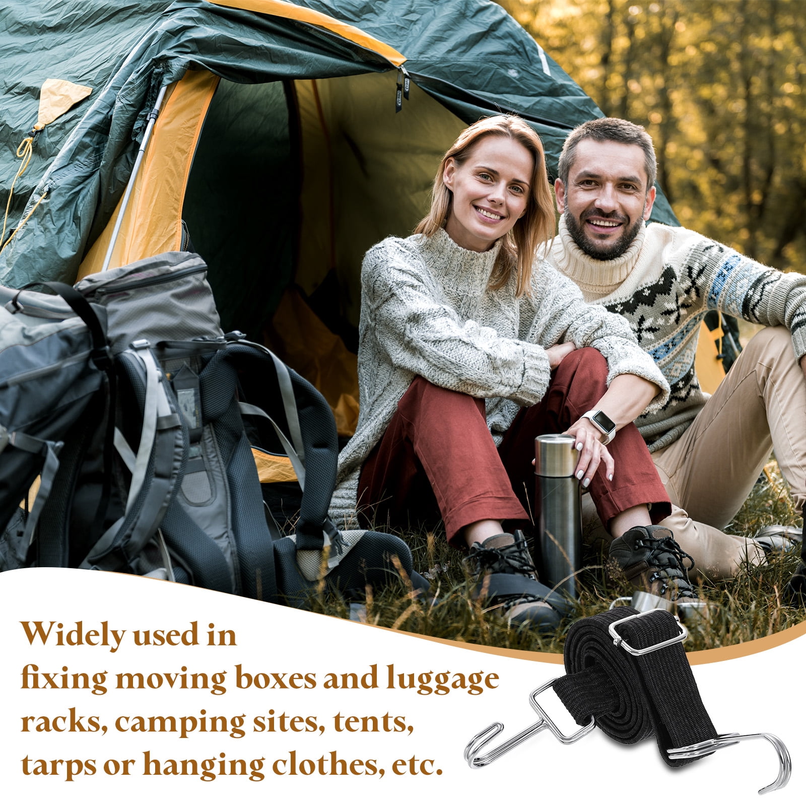 Uxcell 6 Pack Adjustable Bungee Cords with Hooks, 39 Inch Flat Heavy Duty Elasticity Straps Rubber Bungee Cords with Buckle for Outdoor, Camping, Tarp, Bike Rack, Luggage, Black
