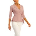 thumbnail image 4 of Allegra K Peplum Tops for Women's Tie Waist Notch Lapel Collar Blouse, 4 of 5