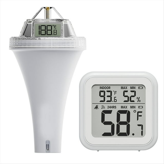 Floating Pool Thermometer Outdoor Pool Temperature Sensor Indoor Humidity Monitor Accurate Water and Air Temp Readings,1 x indoor temperature host 1 x outdoor sensor,White