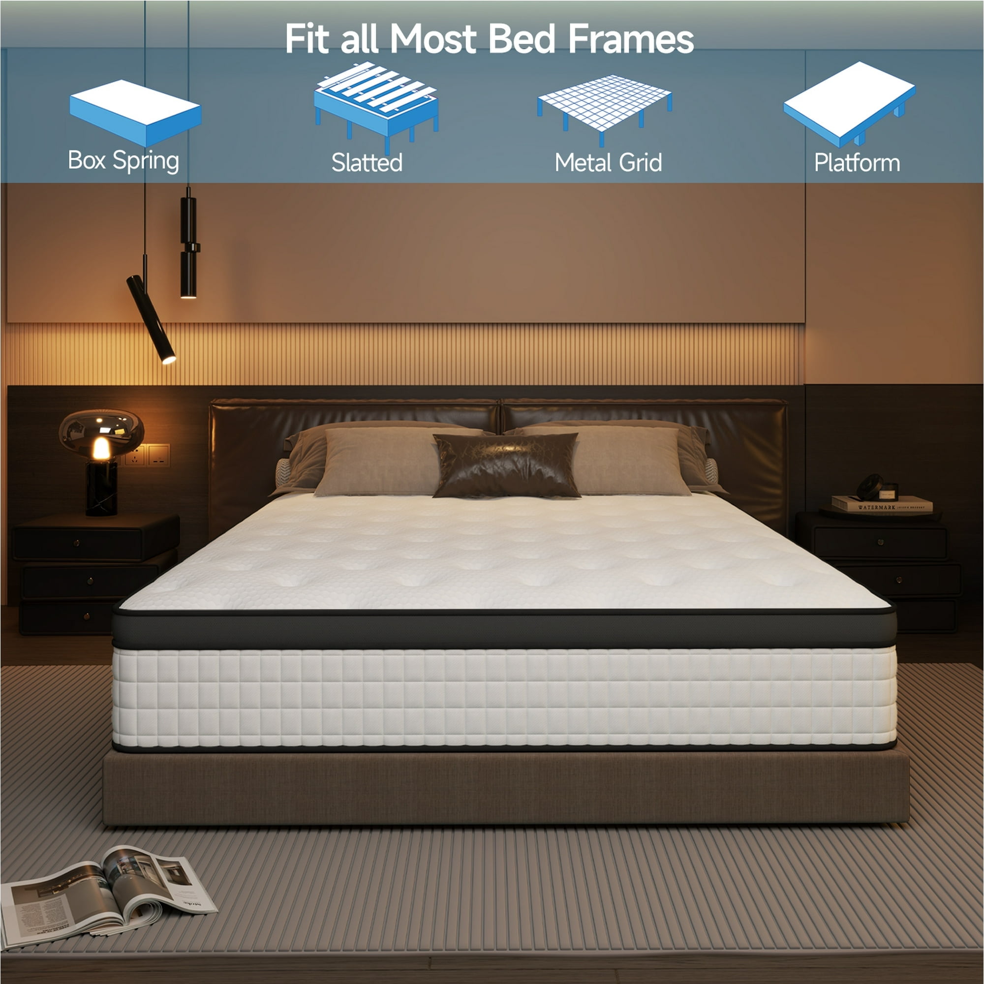 Doubleslee 12" King Mattress,Black and White