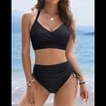 thumbnail image 4 of Conjunto de Bikini de Cintura Alta con Cordón Ajustable para Mujer, Traje de Baño Cruzado con Lazo en la Espalda. Negro S, 4 of 9