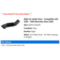 thumbnail image 2 of Right Air Intake Hose - Compatible with 2003 - 2006 Mercedes-Benz E500 2004 2005, 2 of 2