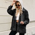 thumbnail image 4 of SWSMCLT Women's Jean Jacket Light Washed Coat Hooded Denim Jacket Long Sleeve Top Spring Soft Oversized Baggy Classic Western Casual Pocket Black X-Large, 4 of 5