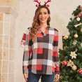 thumbnail image 5 of Uhndy Women Long Sleeve Plaid Tunic Shirt V Neck Pullover Blouse Tops Ladies New Fall Winter Roll-up Shirt Baggy Color Block Checked T Shirt Tops Red 4XL, 5 of 5
