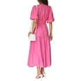 thumbnail image 4 of xiaxaixu Robe Maxi Décontractée d'Été pour Femmes Couleur Unie Manches Courtes Col en V Plissé Robe Longue de Plage, 4 of 9