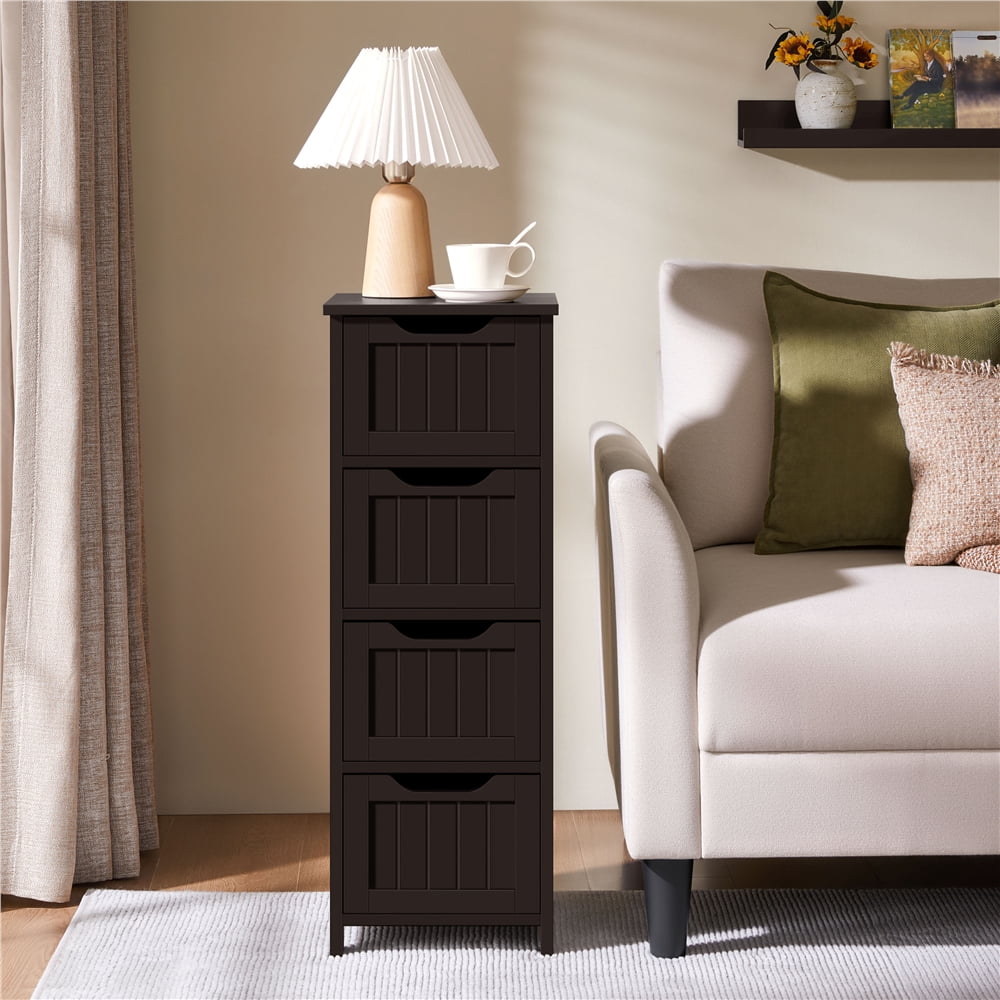 Yaheetech 4 Drawers Wooden Bathroom Floor Cabinet Side Storage Organizer Free-Standing Cabinet, Espresso