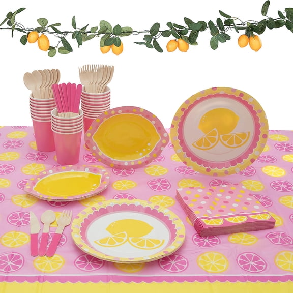 Fun Express 82 Pieces Deluxe Lemonade Party Tableware Kit for 8 Guests