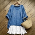 thumbnail image 2 of YuXingFu Maxi Dress Plus Size Mid-Length Scoop Neck Plus Size Womens Dress Long Sleeve Pleated Casual Summer Blue M, 2 of 7