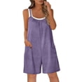 thumbnail image 3 of QATAINLAV Summer Rompers for Women Sleeveless Adjustable Strap Onesies Shorts Cotton Casual Wide Jumpsuits with Pockets Purple L, 3 of 7