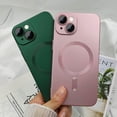 thumbnail image 4 of Magnetic case for iPhone 13 Phone Case for Women, Matte Luxury Soft Metallic Luster Design with Camera Lens Protector, Compatible with Magsafe Case for iPhone 13 6.1" - Pink, 4 of 13