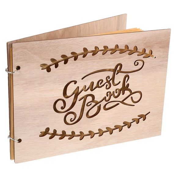 Raindrops Wooden Wedding Guest Book for Capturing Heartfelt Messages and Memories with Elegant Beige Design 20 Pages