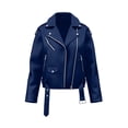 thumbnail image 5 of VBVC Women's Metallic Faux Leather Moto Jacket , Casual Zip Up Biker Coat For Women , Ladies' Oversized Fall Winter Outerwear with Pockets, Blue , S-5XL, 5 of 5
