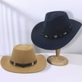 thumbnail image 4 of D-GROEE Women Men Felt Wide Brim Western Cowboy Hats Belt Buckle Panama Hat owboy Dress Up Hats for Party, 4 of 8