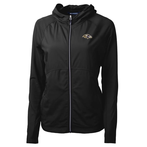 Women's Cutter & Buck Black Baltimore Ravens Adapt Eco Knit Full-Zip Hoodie