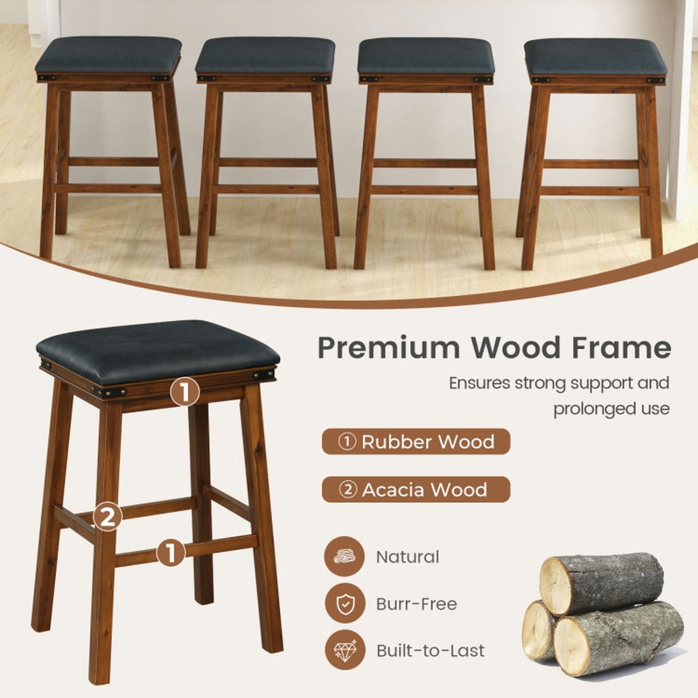 Demi Bonn 30" Set of 2 Rubber Wood Bar Stool, Modern Kitchen Dining Chair, Brown