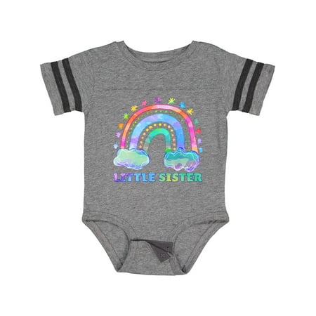 

Inktastic Little Sister Watercolor Rainbow with Clouds Gift Baby Girl Bodysuit