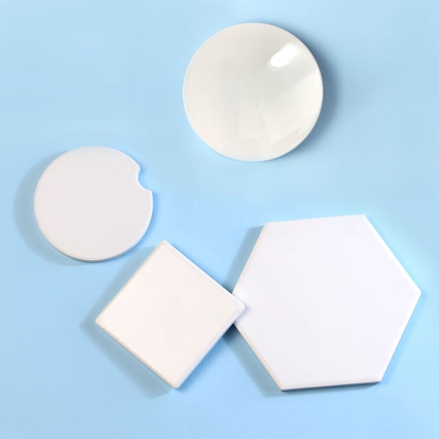 Posavasos absorbente de cerámica blanca de gran tamaño con revestimiento de sublimación por transferencia de calor con luz brillante en blanco