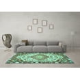 thumbnail image 3 of Ahgly Company Machine Washable Indoor Square Medallion Turquoise Blue Traditional Area Rugs, 6' Square, 3 of 4