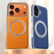 ShellTech for iPhone 15 Pro Max Leather Magnetic Case,360° Rotating Adjustable Magnetic Stand [Compatible with Magsafe] Shockproof Anti-Scratch Anti-Fingerprint Protective Slim Hard PC Cover,Orange