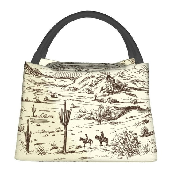 Easygdp Wild West Desert With Cowboys Bolsa de Almuerzo Insulada Reutilizable, Bolsa de Mano y Bandolera para Oficina, Trabajo, Viajes