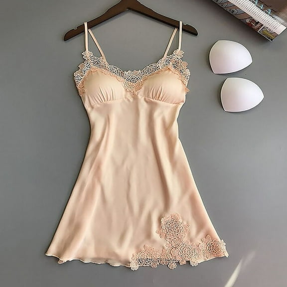 LYEAA Sleep Dress for Women Sleeveless Plus Size Cozy Summer Short Night Gowns Chemise Solid V Neck Loose Casual Soft Pajamas Sleepwear Loungewear Fashion Elegant Women's Nightdress Beige S