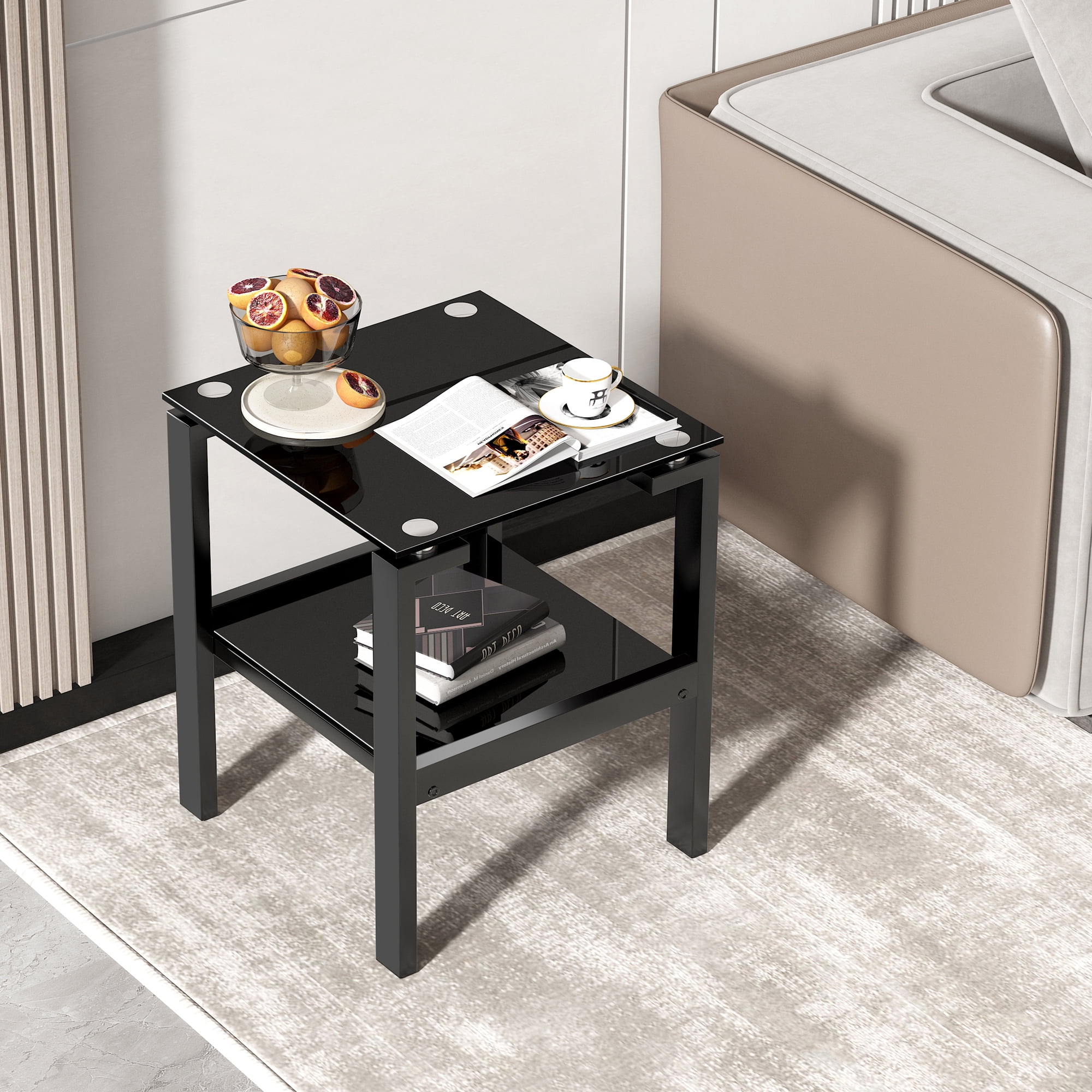 HUTWIFE Glass End Table Set of 2, Modern Square Coffee Tables
