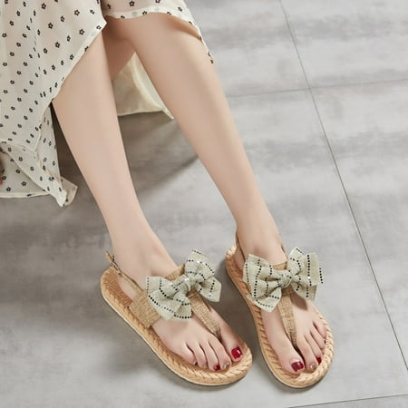 

FZM Women shoes Women s Summer Slip-On Bow Flat Beach Open Toe Breathable Sandals Weave Shoes Slippers