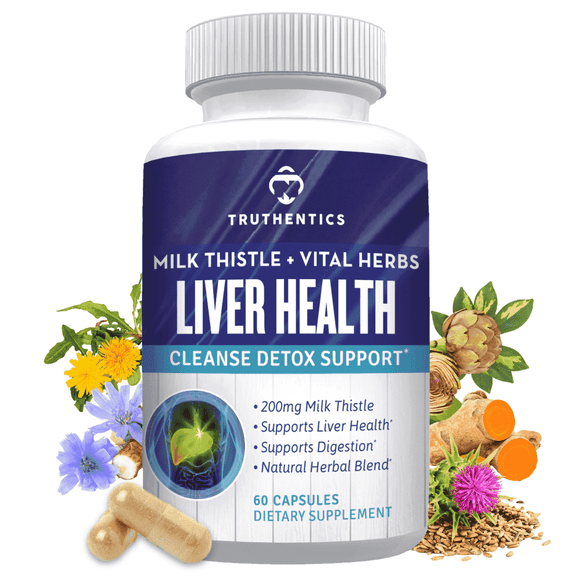 Truthentics Liver Health Support Supplement - Milk Thistle Complex with Turmeric, Dandelion Root, Artichoke & Beet for Natural Liver Cleanse, Detox & Digestive Support - 60 Capsules