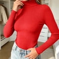 thumbnail image 2 of Wenini Women's Solid Color Turtleneck Ribbed Knit Sweater Slim Long Sleeve Pullover Top Trendy Base Layer Top, 2 of 7