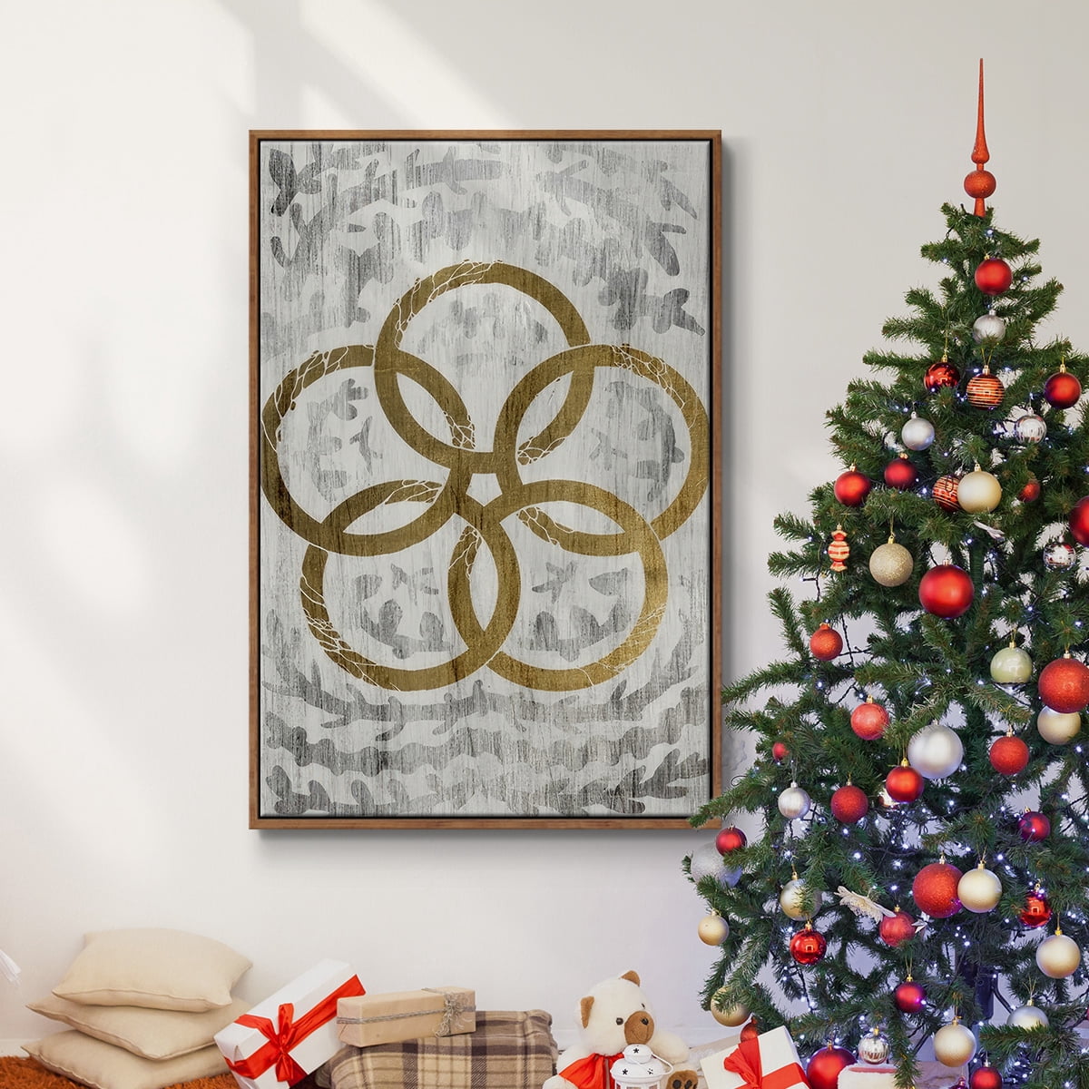 Five Golden Rings - Gold Leaf Holiday - Framed Gallery Wrapped Holiday Canvas - 25 x 37 - Rosewood Frame